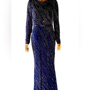 Mac Duggal   Long Sleeve Beaded Column Gown   Sz 8 nwot